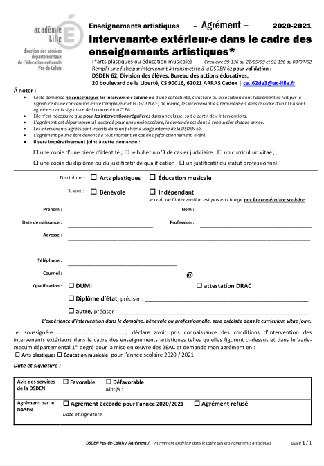 Agrement IE Arts